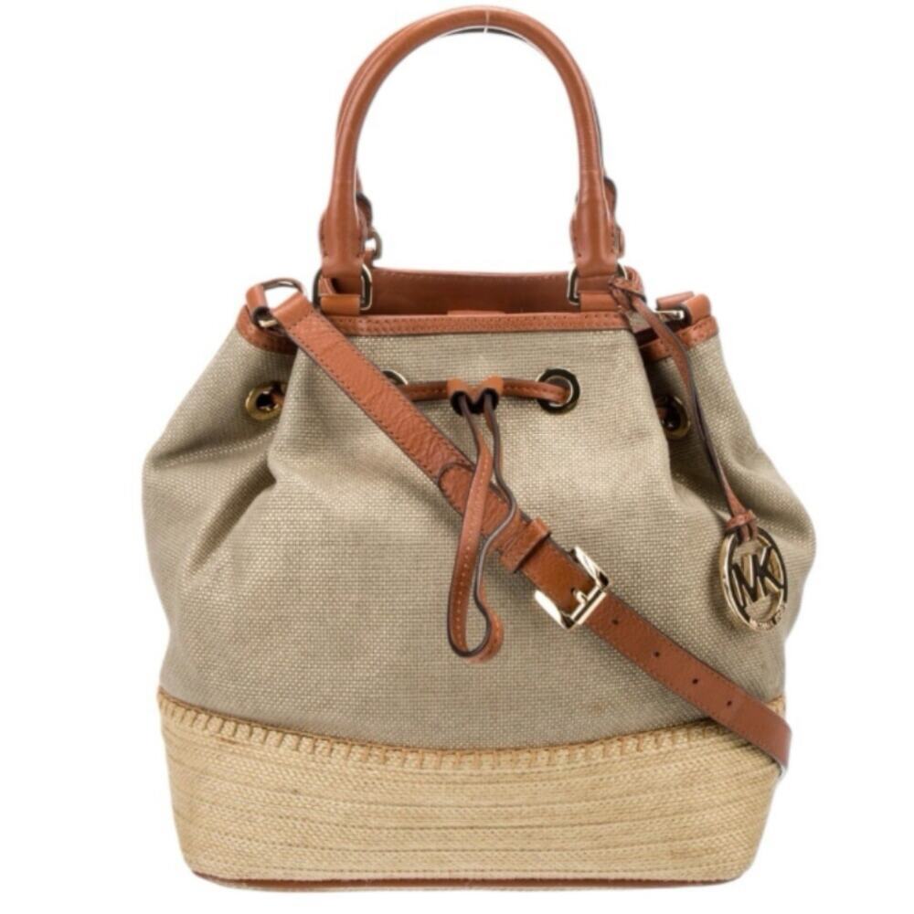 MICHAEL KORS Burlap Canvas Espadrille MARINA Large Drawstring Bucket